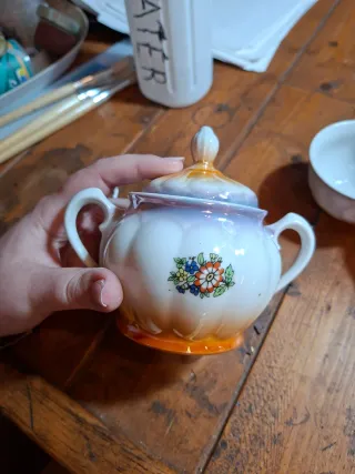 Juego de té porcelana flores naranja