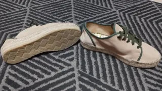 Zapatillas de esparto artesanales beige/verde