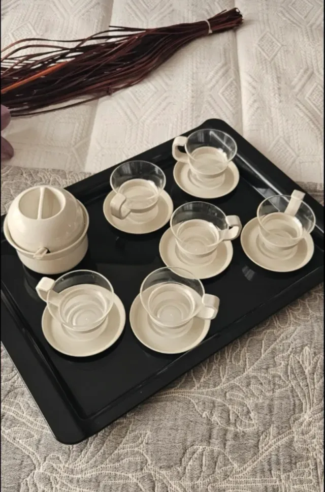 Juego café tazas plástico y bandeja