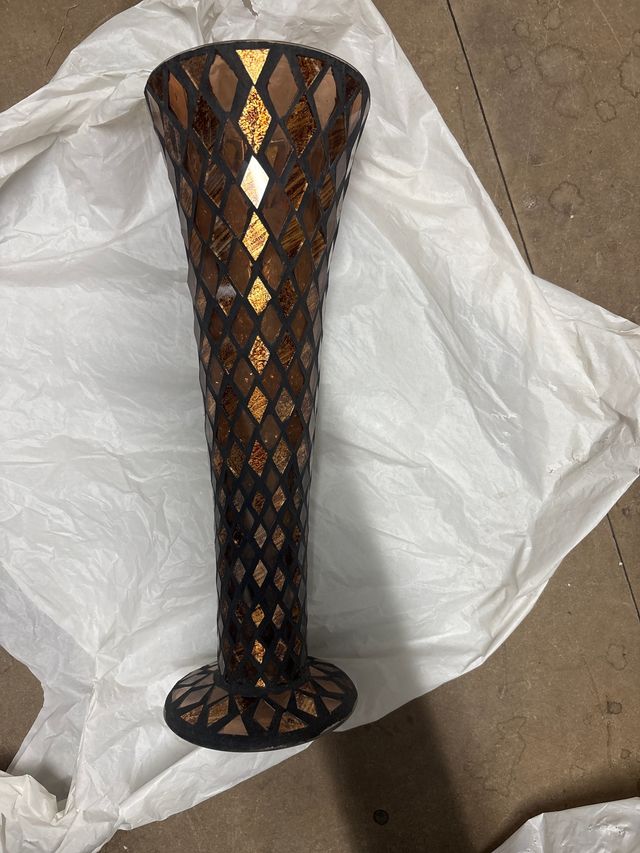 Jarrón Mosaico Cristal Marrón y Dorado