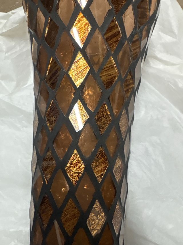 Jarrón Mosaico Cristal Marrón y Dorado