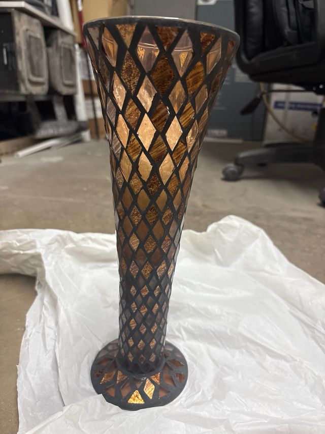 Jarrón Mosaico Cristal Marrón y Dorado