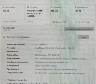 Ordenador i5 / 12gb / 1,5 Tb ¡¡BLACK FRIDAY!!