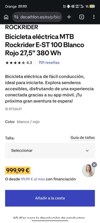 Bicicleta Eléctrica Rockrider E-ST 100 Talla L