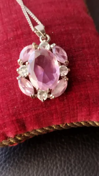 Colgante Zafiro Rosa Chapado Oro