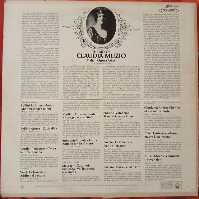 LP The Art of Claudia Muzio Seraphim