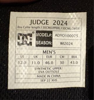 Botas Snowboard DC Shoes Judge 24 BOA Hombres T:46