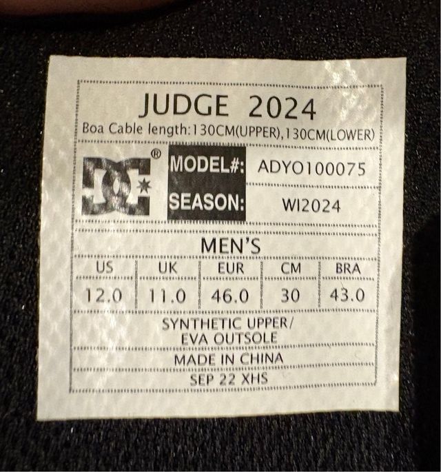 Botas Snowboard DC Shoes Judge 24 BOA Hombres T:46