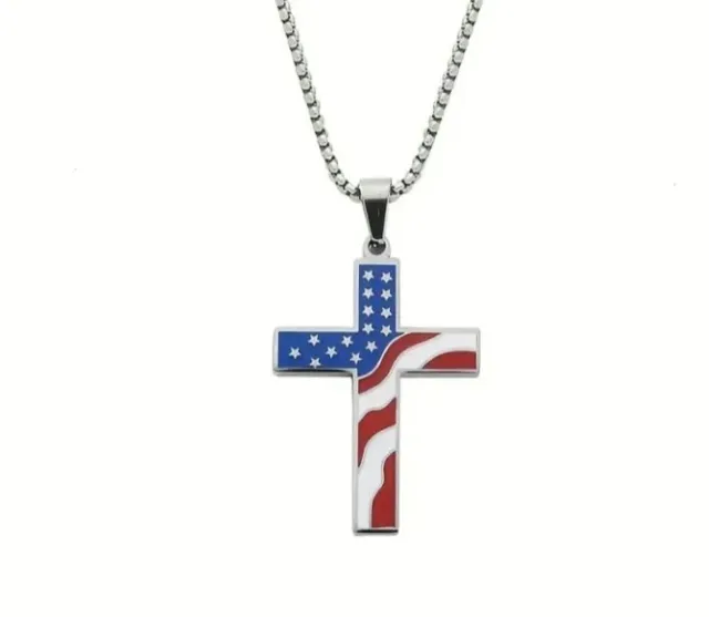Cadena con colgante cruz bandera USA