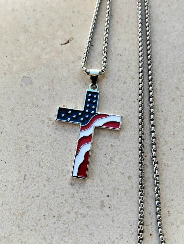 Cadena con colgante cruz bandera USA