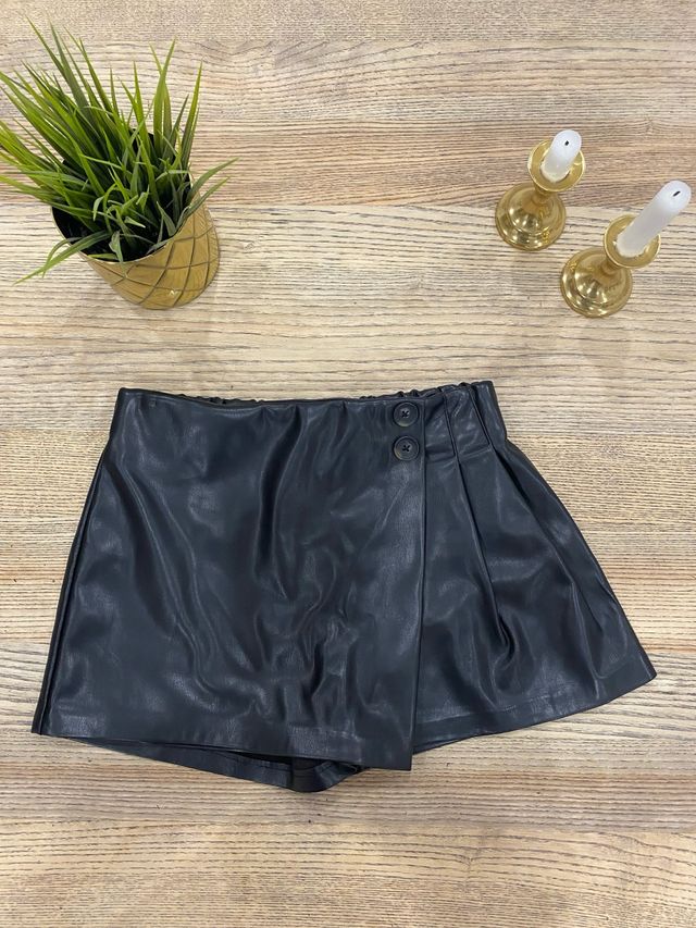 Falda pantalón niña efecto piel negra