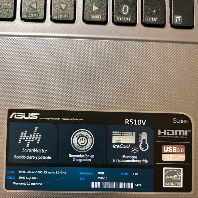 Portátil ASUS R510V 1TB 8GB RAM