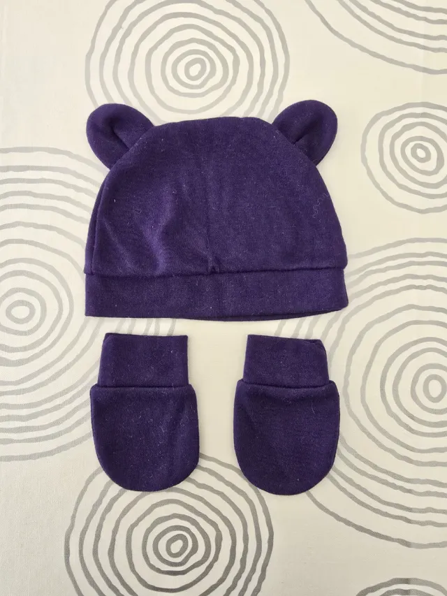Gorrito y manoplas para bebé azul