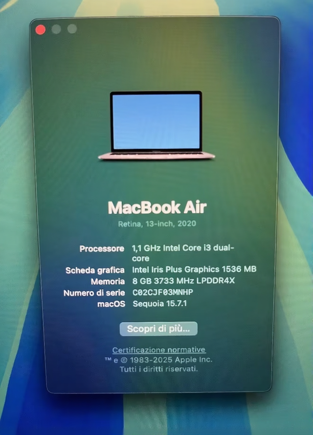 Apple MacBook Air 13 2020 Grigio Argento