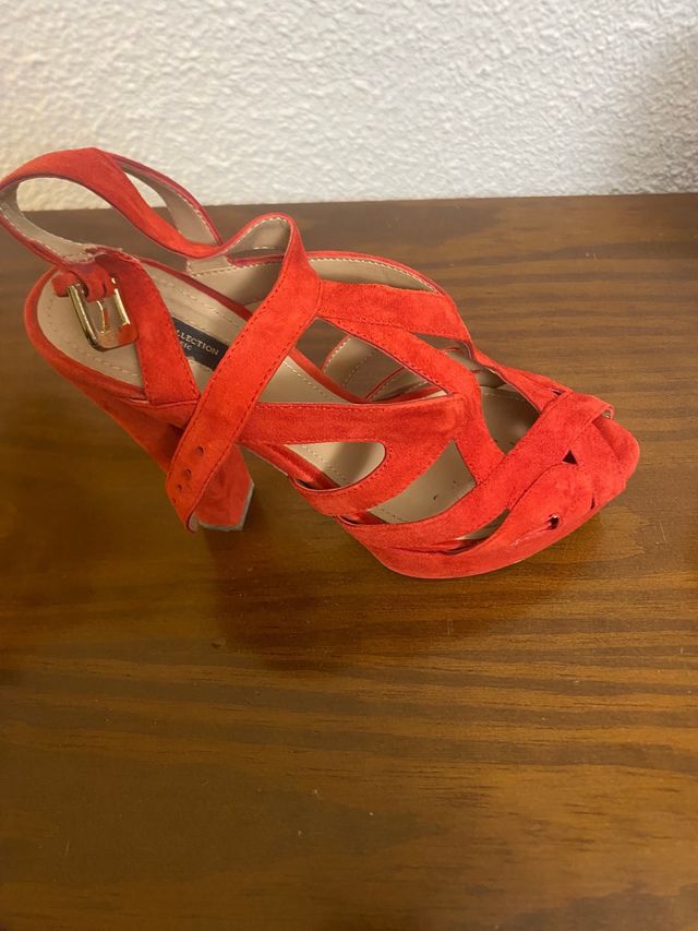 ZARA Sandalias Rojas Tacón Plataforma