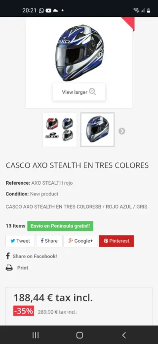 Casco Moto AXO Azul y Blanco