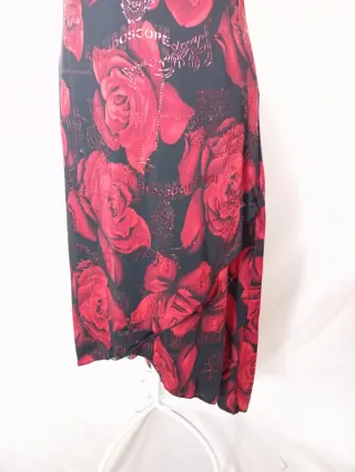 Vestido fiesta asimétrico flores rojas