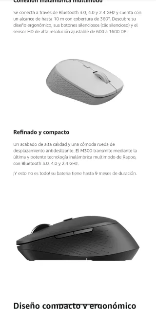 Ratón inalámbrico Rapoo M300 Silent 600/1600 DPI