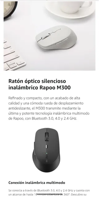 Ratón inalámbrico Rapoo M300 Silent 600/1600 DPI