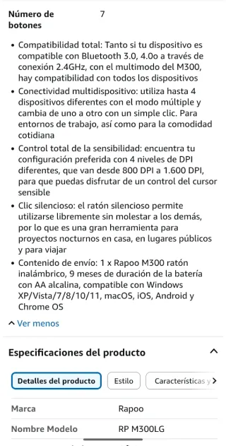 Ratón inalámbrico Rapoo M300 Silent 600/1600 DPI