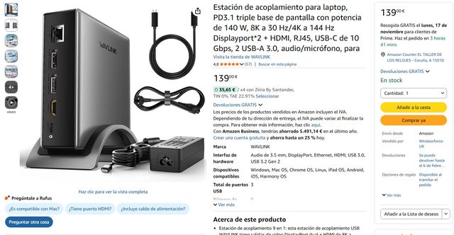 Estación Acoplamiento WAVLINK USB-C