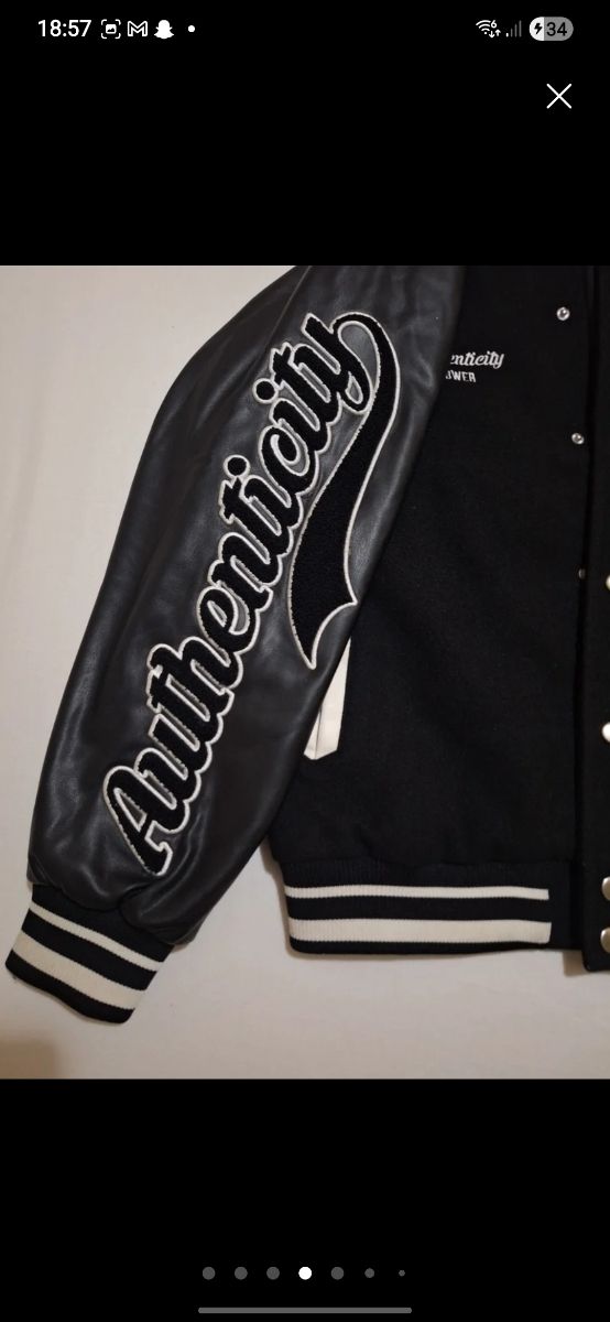Chaqueta de beisbol bomber negra de cuero
