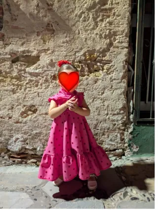✨Traje de flamenca niña y mujer rosa y lunares.