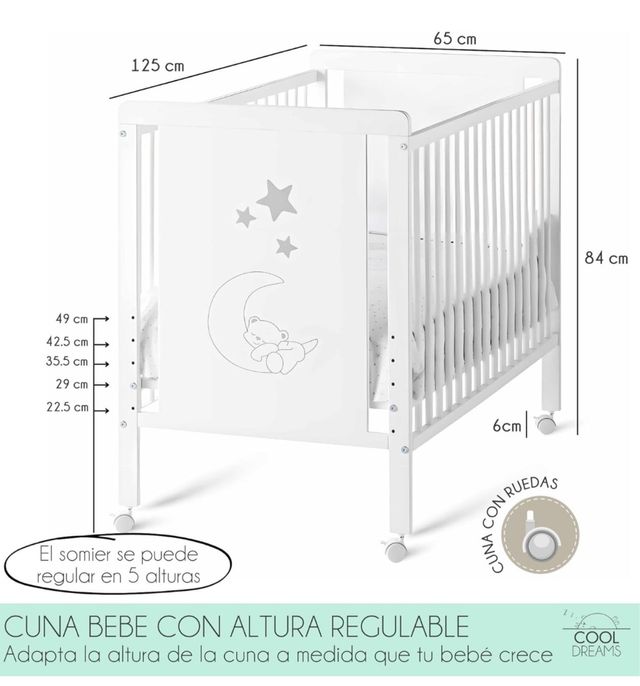 Cuna de bebé regulable + colchón + regalos