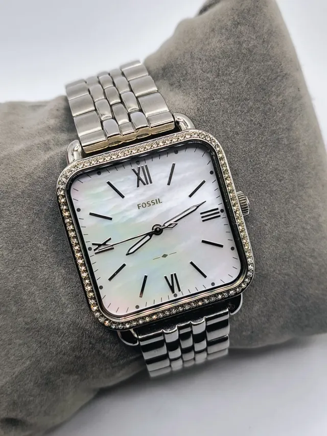 Reloj Fossil Mujer Cuadrado Bisel Brillante