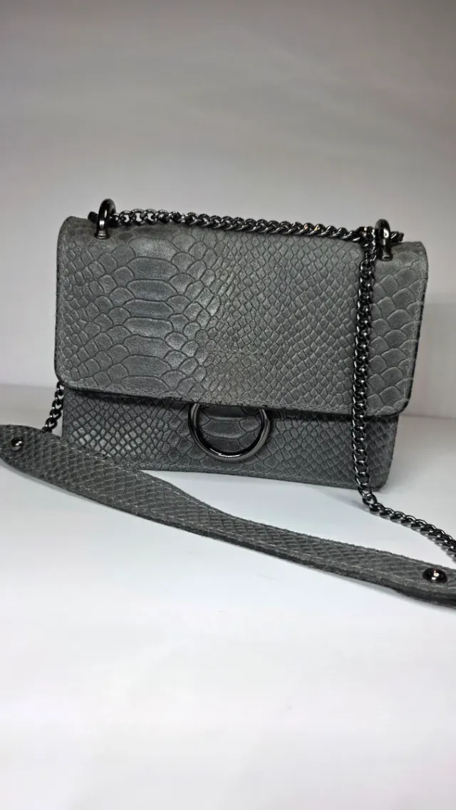 Bolso Bandolera Cuero Genuino Made in Italy Gris