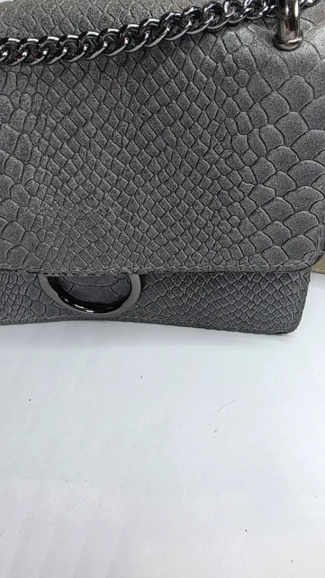 Bolso Bandolera Cuero Genuino Made in Italy Gris