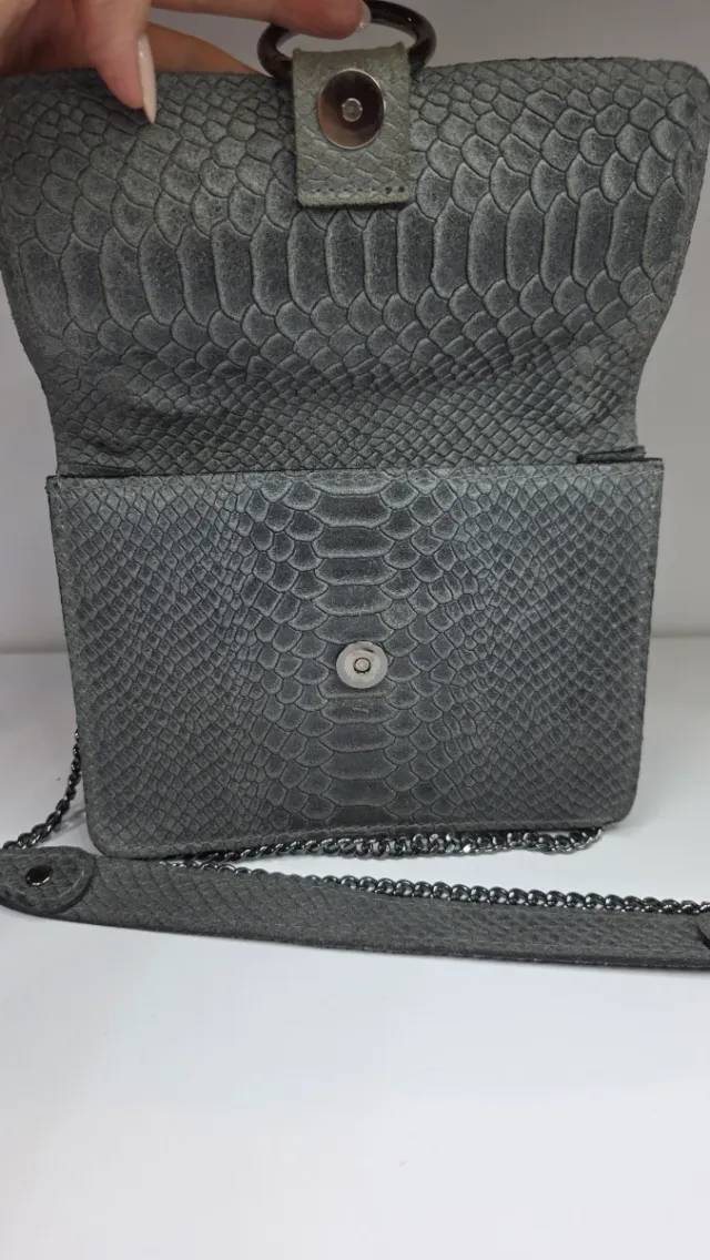 Bolso Bandolera Cuero Genuino Made in Italy Gris