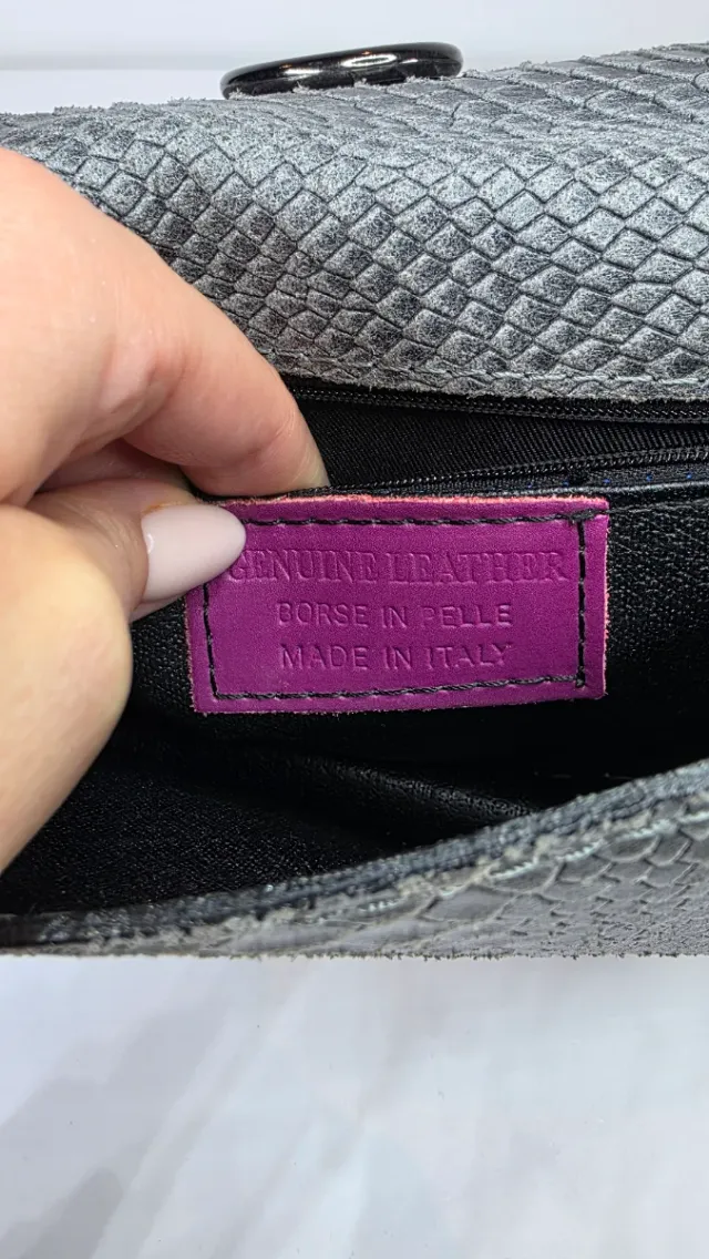 Bolso Bandolera Cuero Genuino Made in Italy Gris