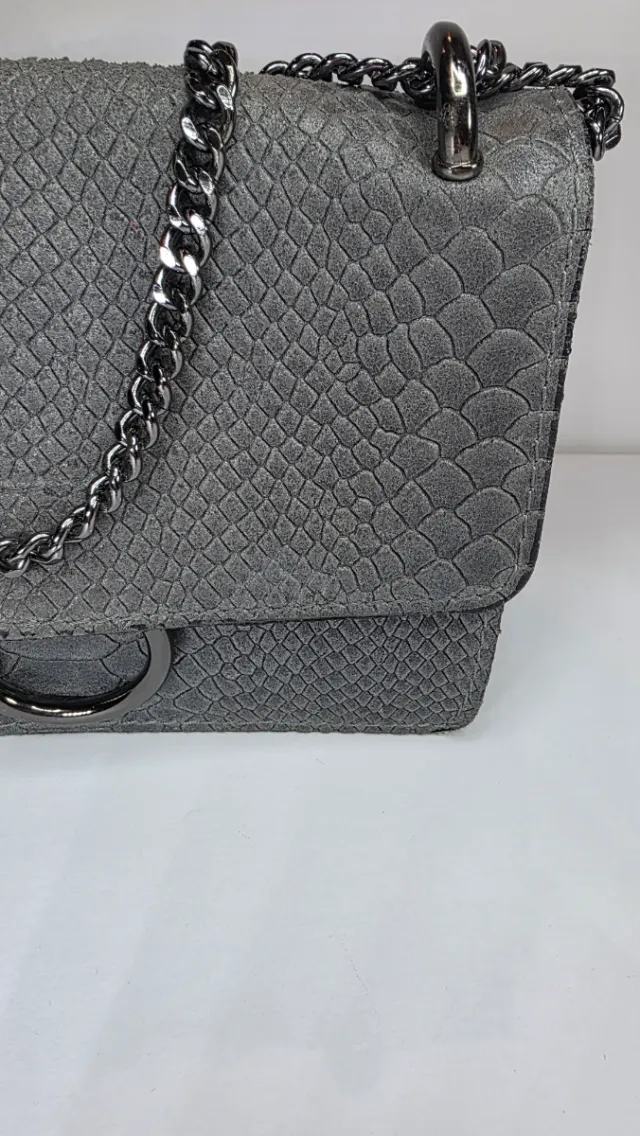 Bolso Bandolera Cuero Genuino Made in Italy Gris