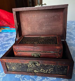 Set di 2 bauli decorativi in legno e metallo