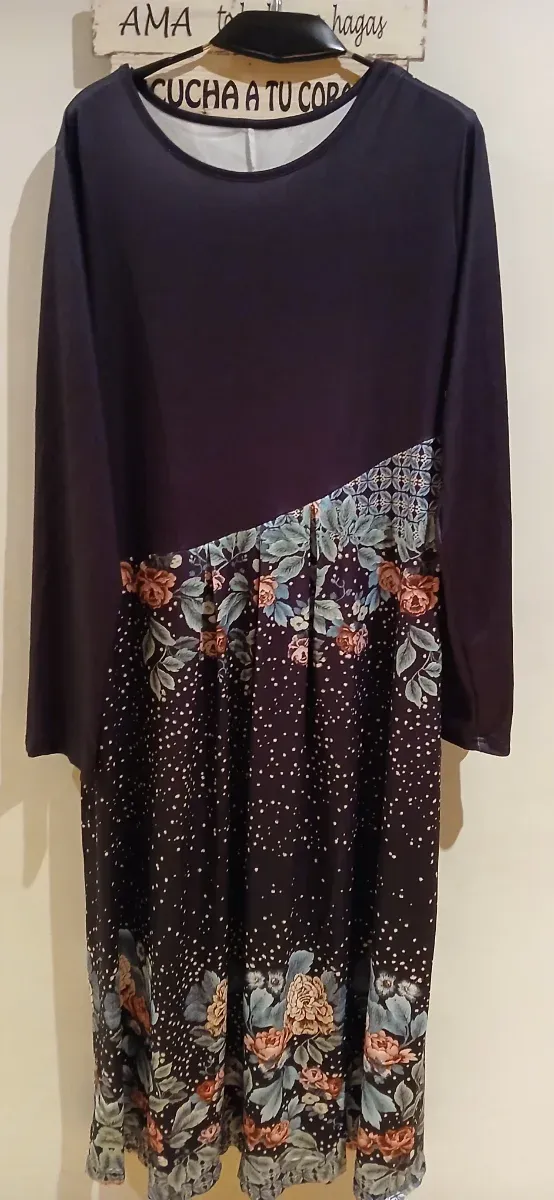 Vestido Licra Negro Estampado Floral Talla XL