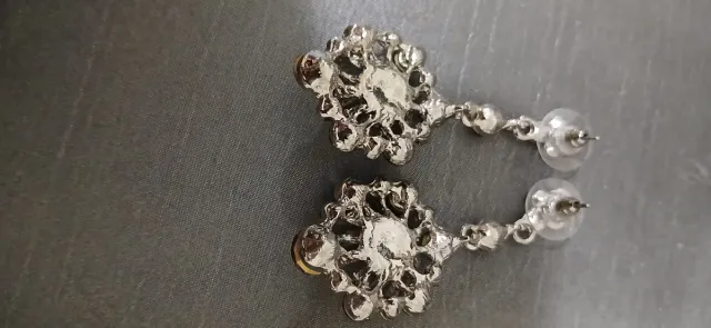 Pendientes bisutería flor marrón y plata