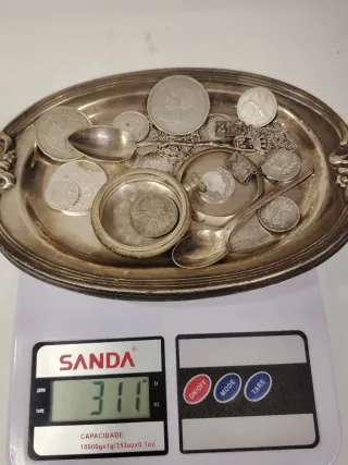 Lote de Plata: Monedas, Reloj ,Bandeja, Joyas