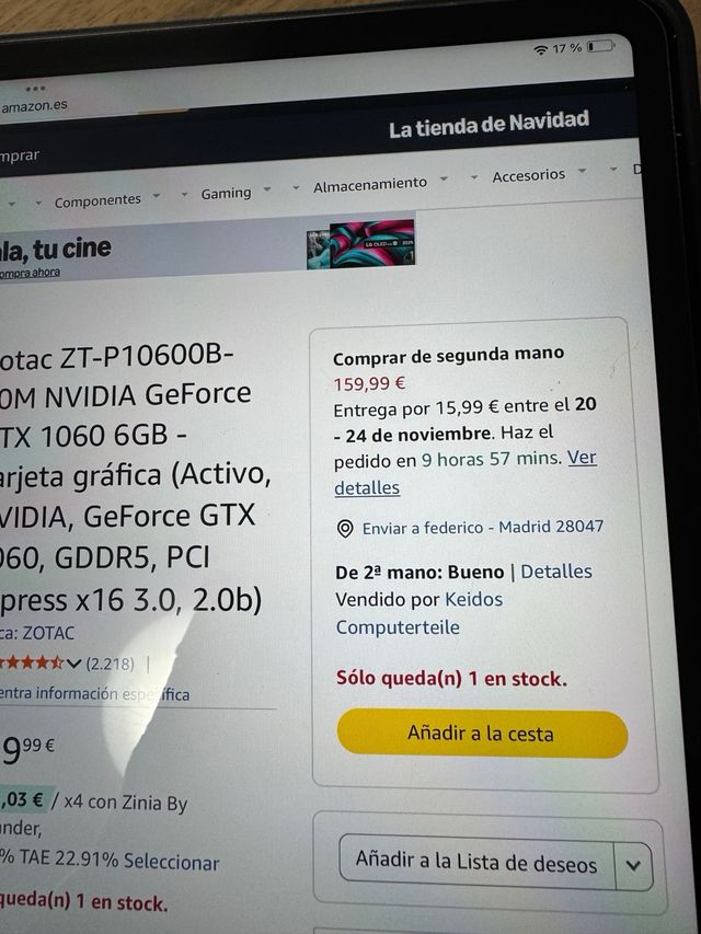 NVIDIA GeForce GTX 1060 Tarjeta Gráfica