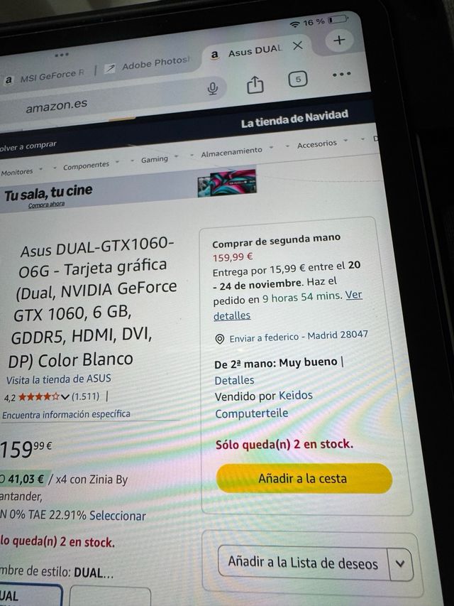 NVIDIA GeForce GTX 1060 Tarjeta Gráfica