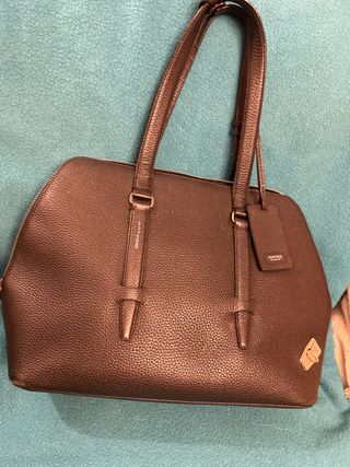 Bolso Agnona Piel Negra Granulada/ guardapolvo