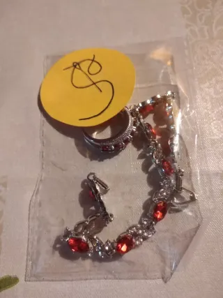 Conjunto Anel e Pulseira Vermelho Prateado