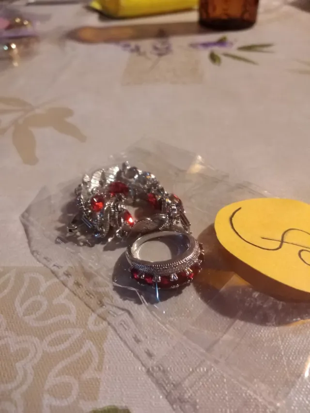 Conjunto Anel e Pulseira Vermelho Prateado