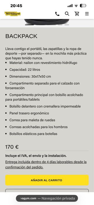 Mochila Technogym Negra y Amarilla