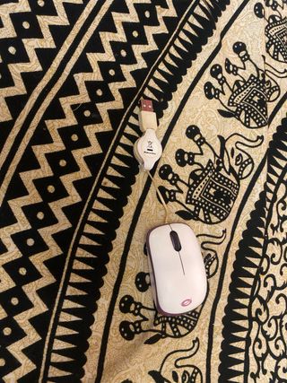 Ratón USB blanco y morado,con cable que se alarga