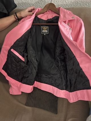 Chaqueta polipiel rosa moto