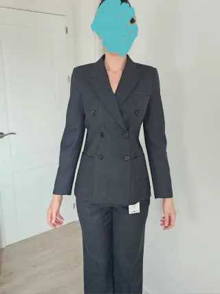 Traje ZARA mujer americana cruzada gris 36