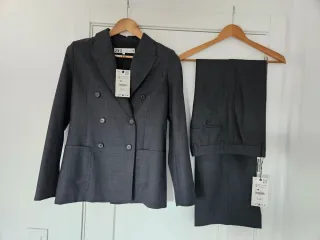 Traje ZARA mujer americana cruzada gris 36