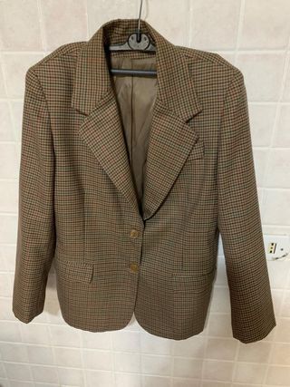 Blazer elegante vintage a quadri in pura lana