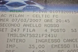Biglietto Champions League 2007 Milan-Celtic